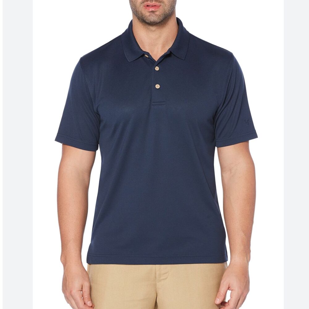 Men Cubavera Essential Textured Striped Polo Shirt in Dark Navy Size Medium